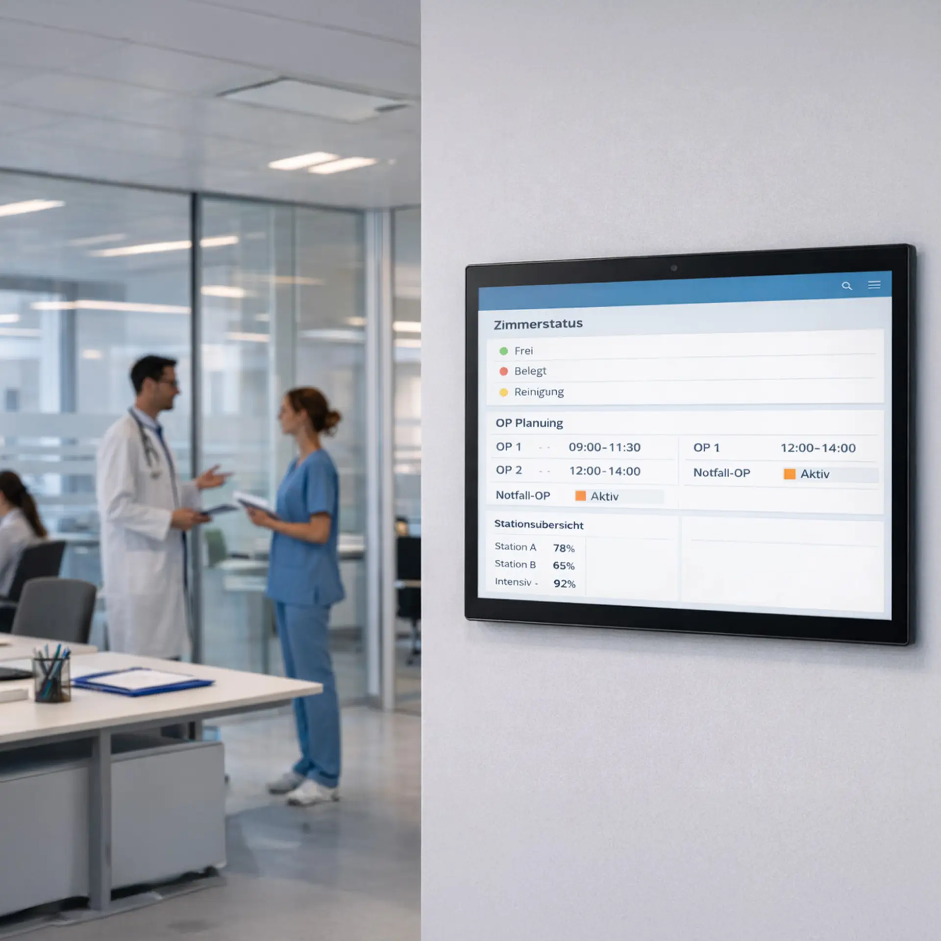 MegaPAD 3204 V7 32-Zoll Touchdisplay als Informationsanzeige mit Zimmerstatus