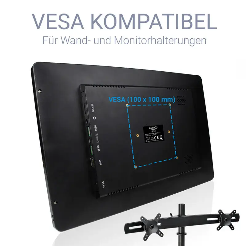 MegaPAD 1564 Pro 3 Rückseite mit VESA-100 Montage für Wand- und Monitorhalterungen