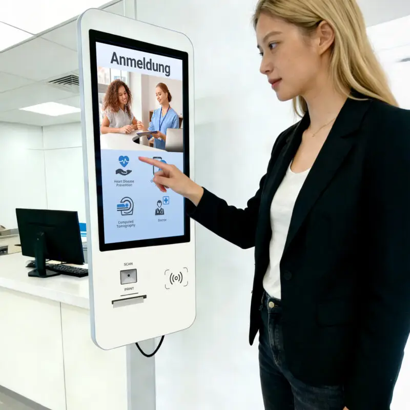 Digitale Kiosk Anmeldung im Empfangsbereich mit Touchscreen Self-Service System