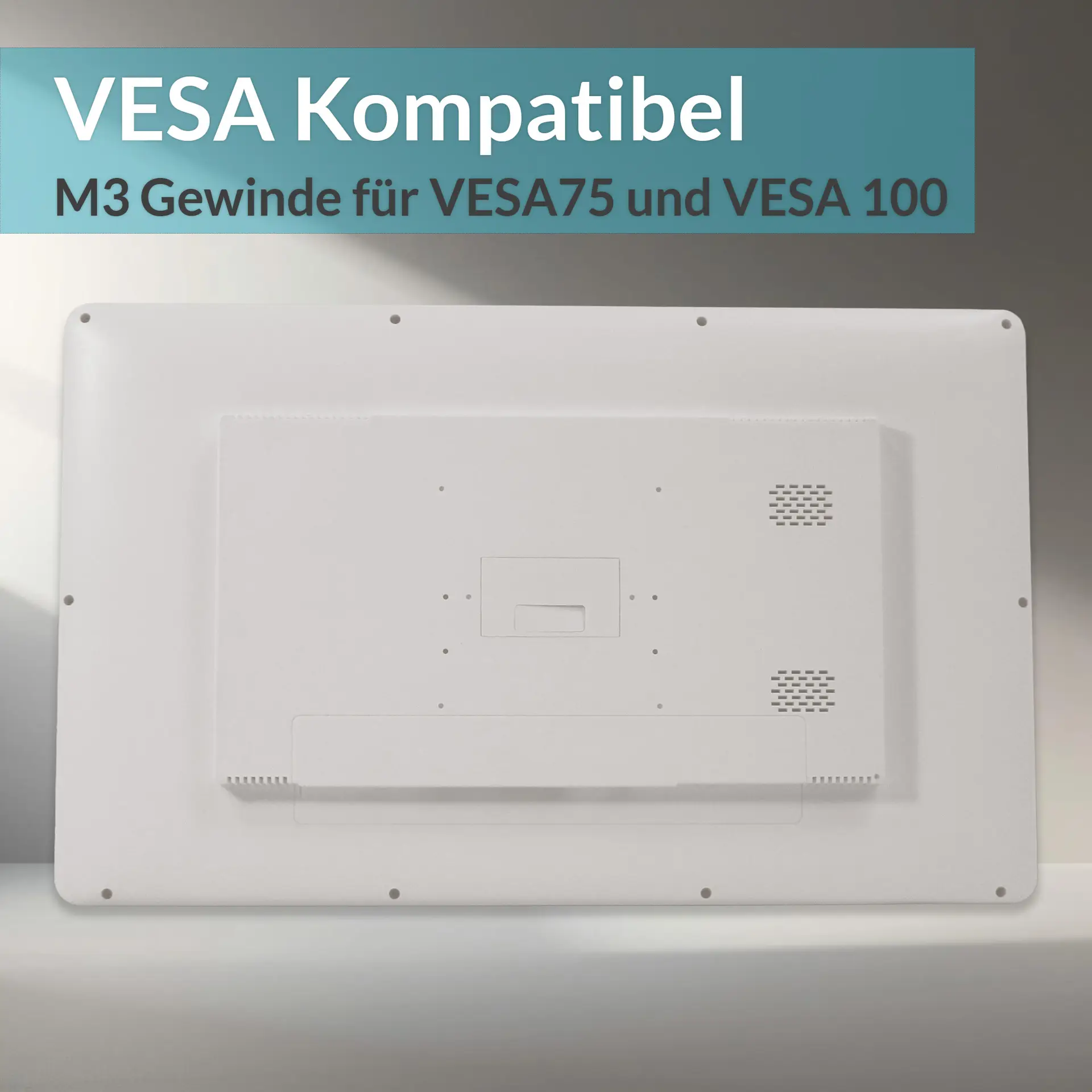 MegaPAD Medline 1854 Rückseite mit VESA 75 und VESA 100 Montagepunkten