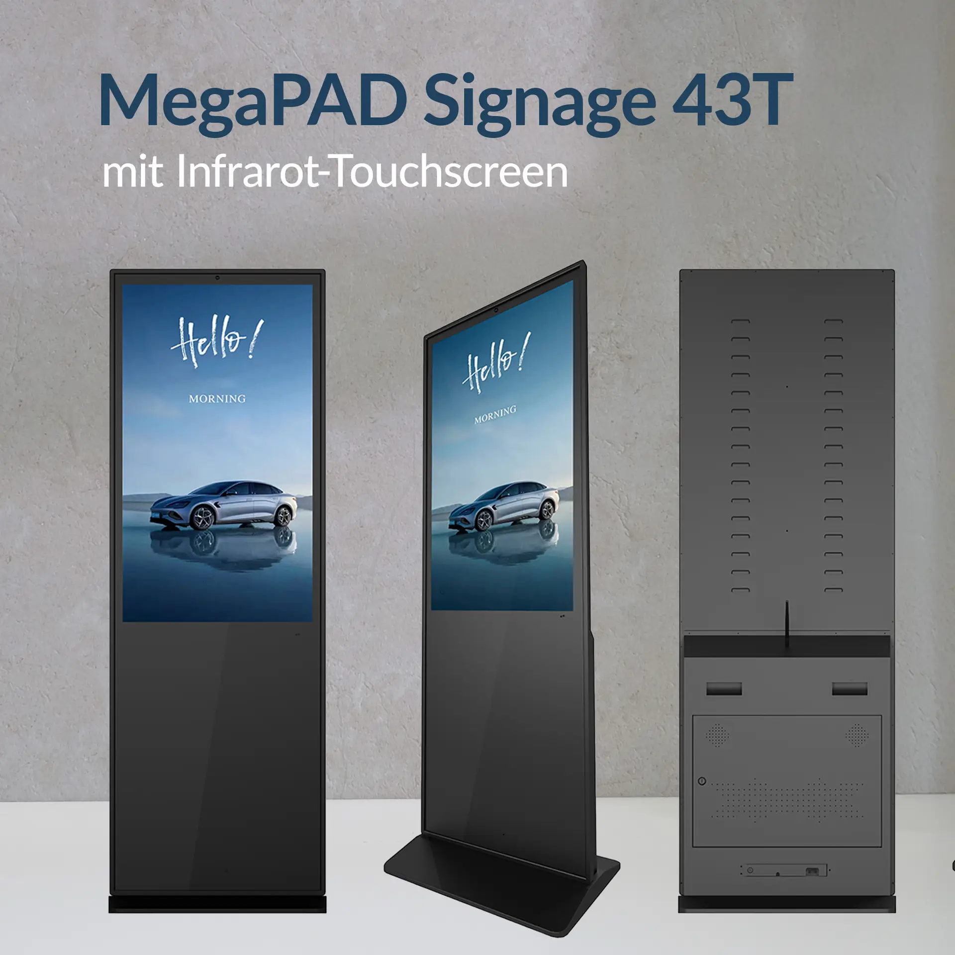 Digital Signage Display 43 Zoll MegaPAD Signage 43T mit Touchscreen und Standfuß