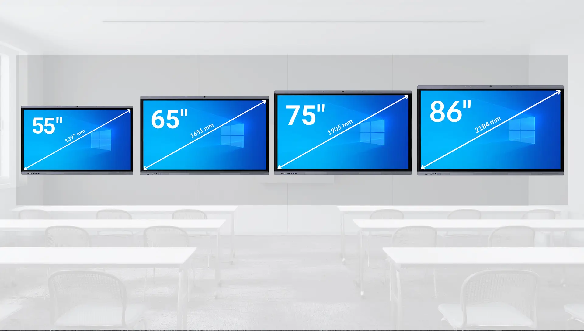 Interaktive Konferenzdisplays in verschiedenen Größen von 55 bis 86 Zoll